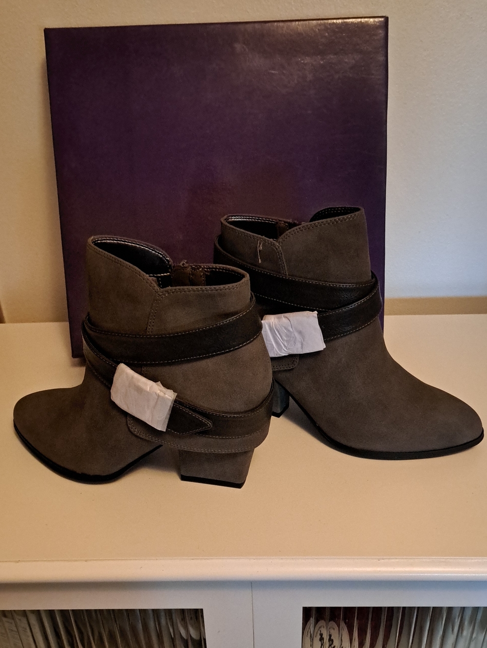 Madden Girl Taupe Suede Ankle Booties with Wrap Strap
